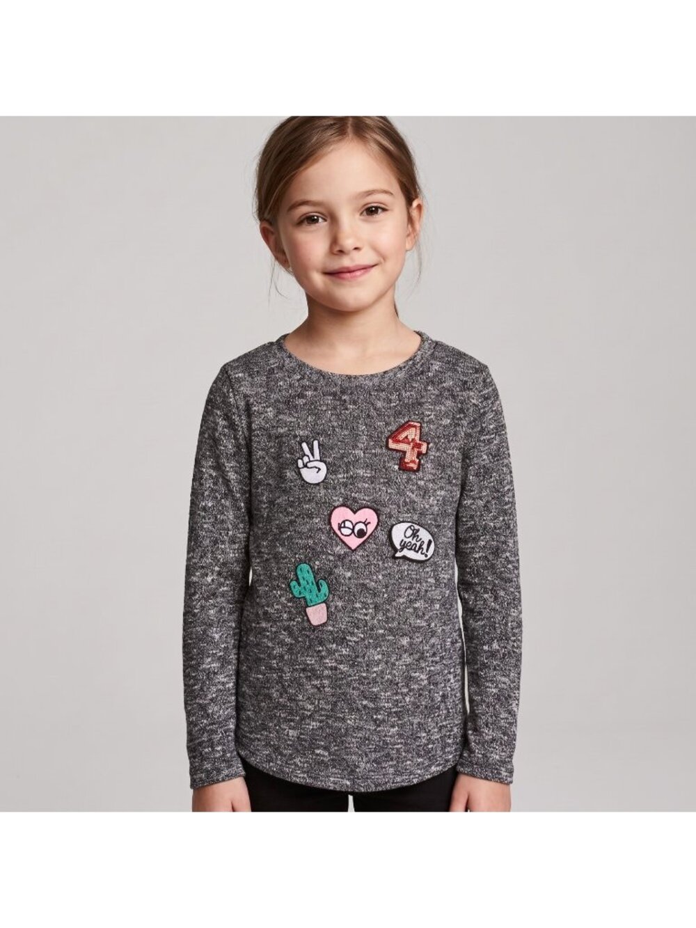 H&M Girl's Heathered Gray Fun & Cool Patch Embellished Sweater Top in size 8-10